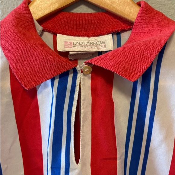 Vintage Lady Arrow Blouse Red and Blue Striped Size: XL - Picture 6 of 6